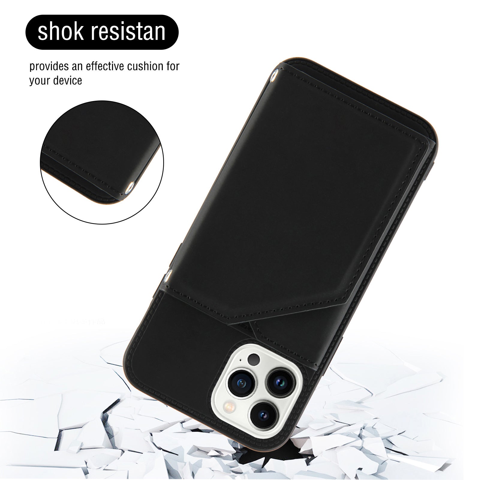 YB Leather Coating Series-2 for iPhone 15 Pro Max Card Holder Phone Case Kickstand Leather Coated TPU Cover with Strap - Black YB Leather Coating Series-2 for iPhone 15 Pro Max Card Holder Phone Case Kickstand Leather Coated TPU Cover with Strap - Black